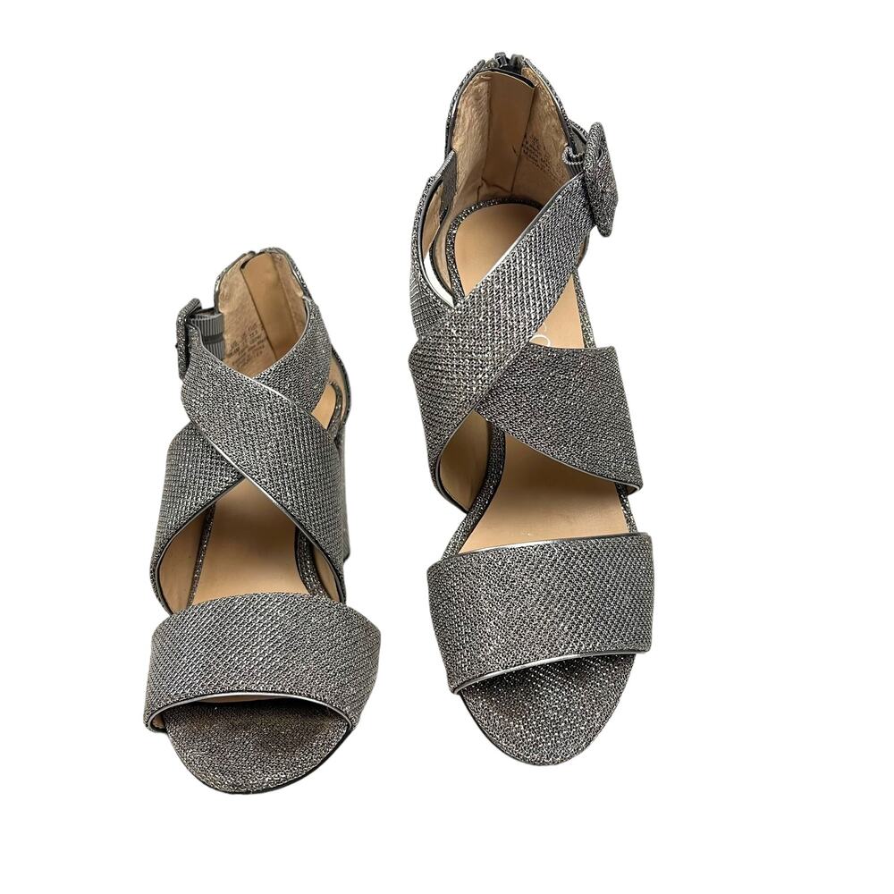 FRANCO SARTO  Hazelle 2 Women’s Sparkling Pewter Block Heel Strappy Shoes 5.5p